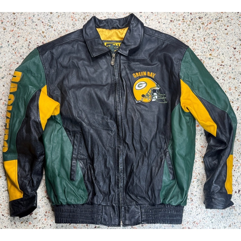 G-III & Carl Banks NFL Vtg Green Bay Packers Embroidered Leather Jacket Size XL
